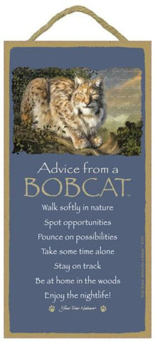 Advice from a Bobcat Hanging Wood Sign