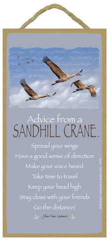 Advice from a Sandhill Crane Hanging Wood Sign